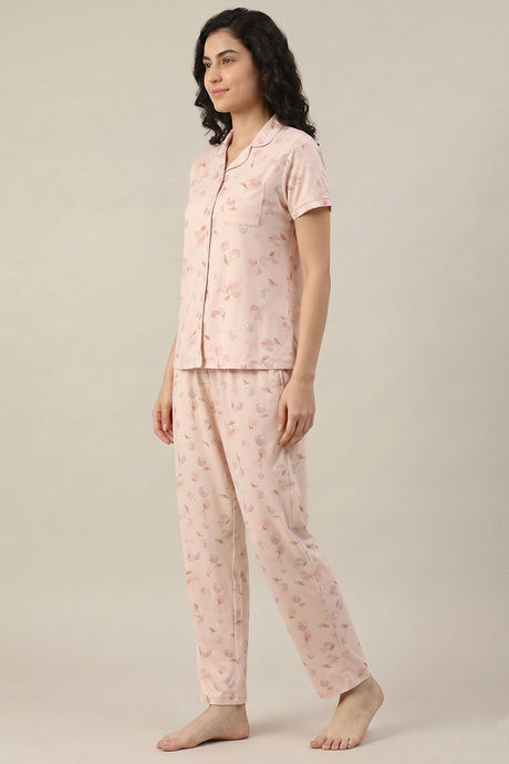 Zivame Beach Dreamer Knit Poly Pyjama Set - Soft Pink — image 2